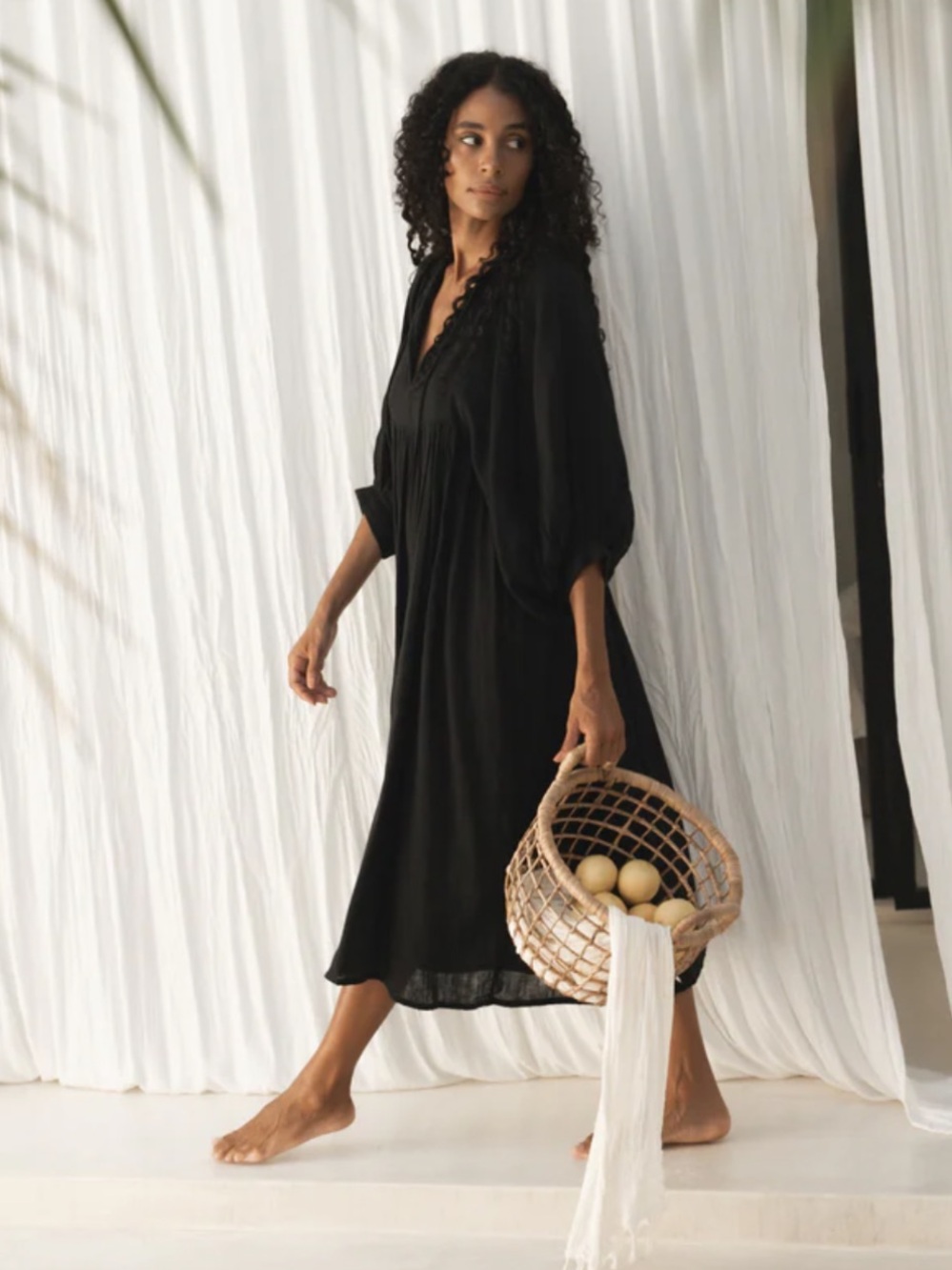 Daughters of India - Kyra Midi Dress - Black Gauze